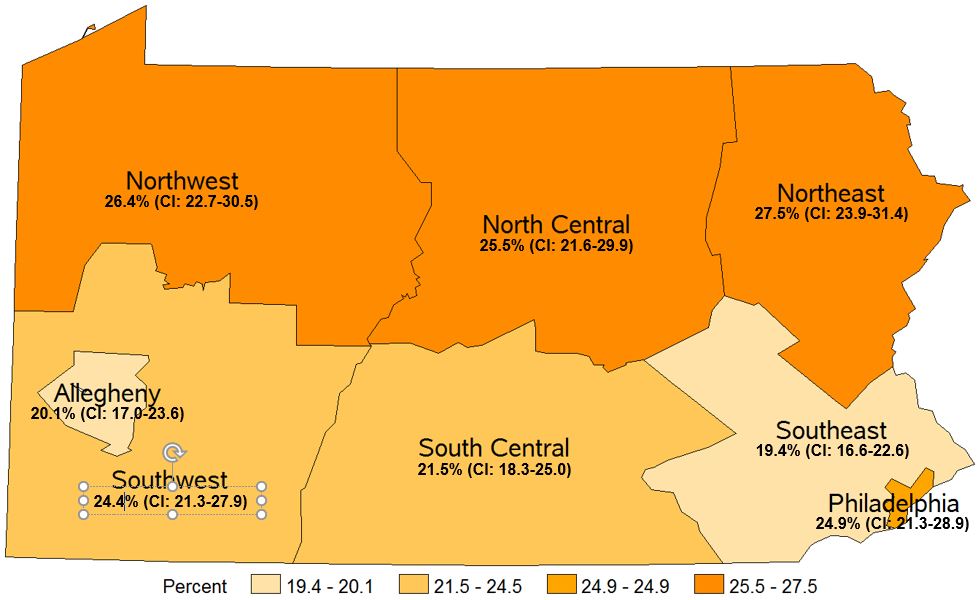 Participated in No Physical Activity in the Past Month, Pennsylvania Health Districts, 2016